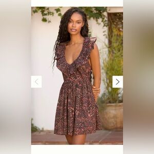 Anthropologie Open Back Ruffle Mini Dress | Size M | Boho Print